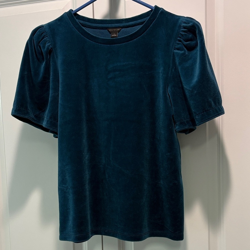 Banana Republic Deep Blue Velvet Puff Sleeve Top